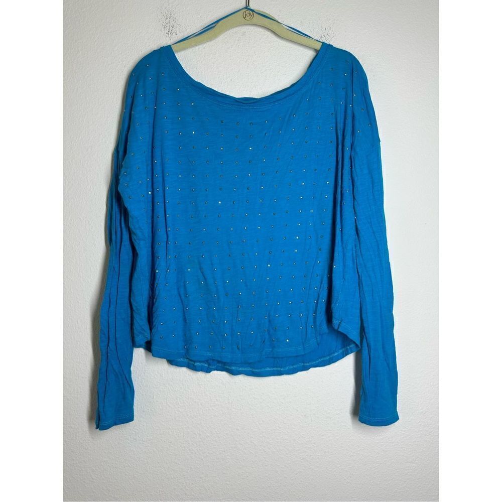 Aéropostale Women’s T-shirt Blouse Long Sleeve Silver Color Dots Size L Blue